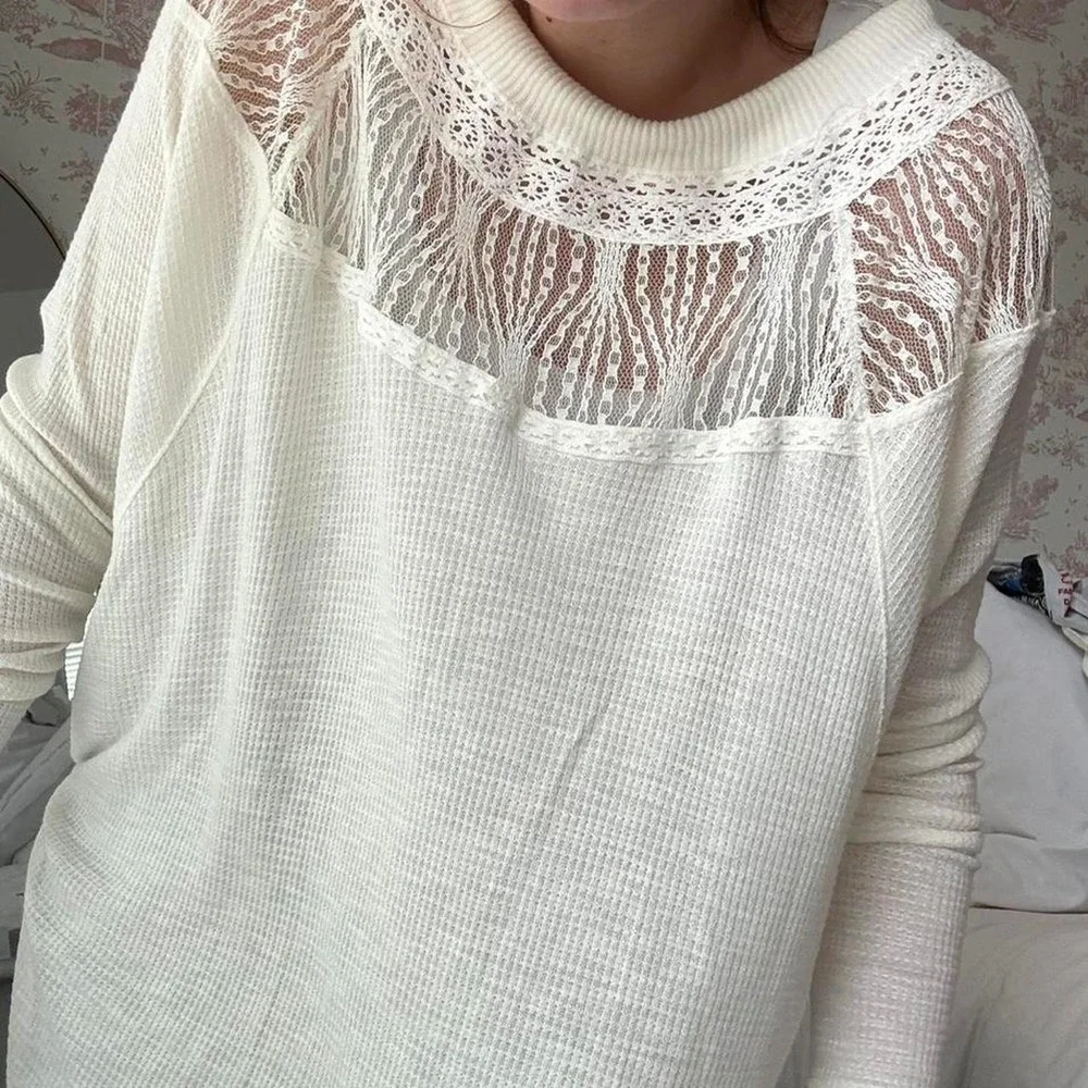 Free People cream thermal lace top — brand new with tags
